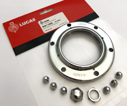 Genuine Lucas Chrome Altette Horn Replacement Bezel / Rim & Domed Nuts HF1234A